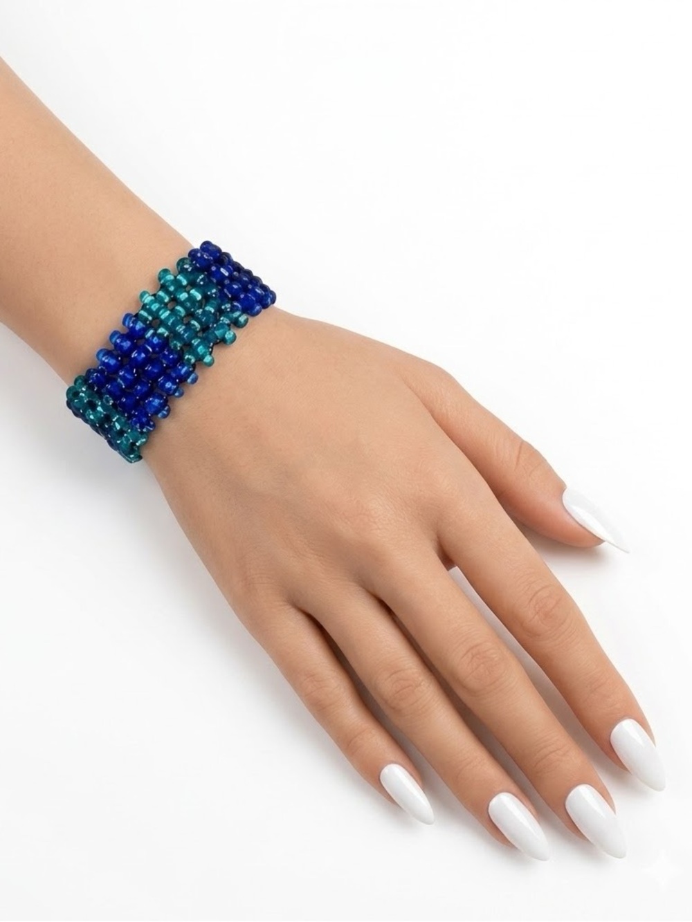 Glass Bead Stretch Bracelet Lapis Blue Turquoise Color Lightweight Comfy Travel